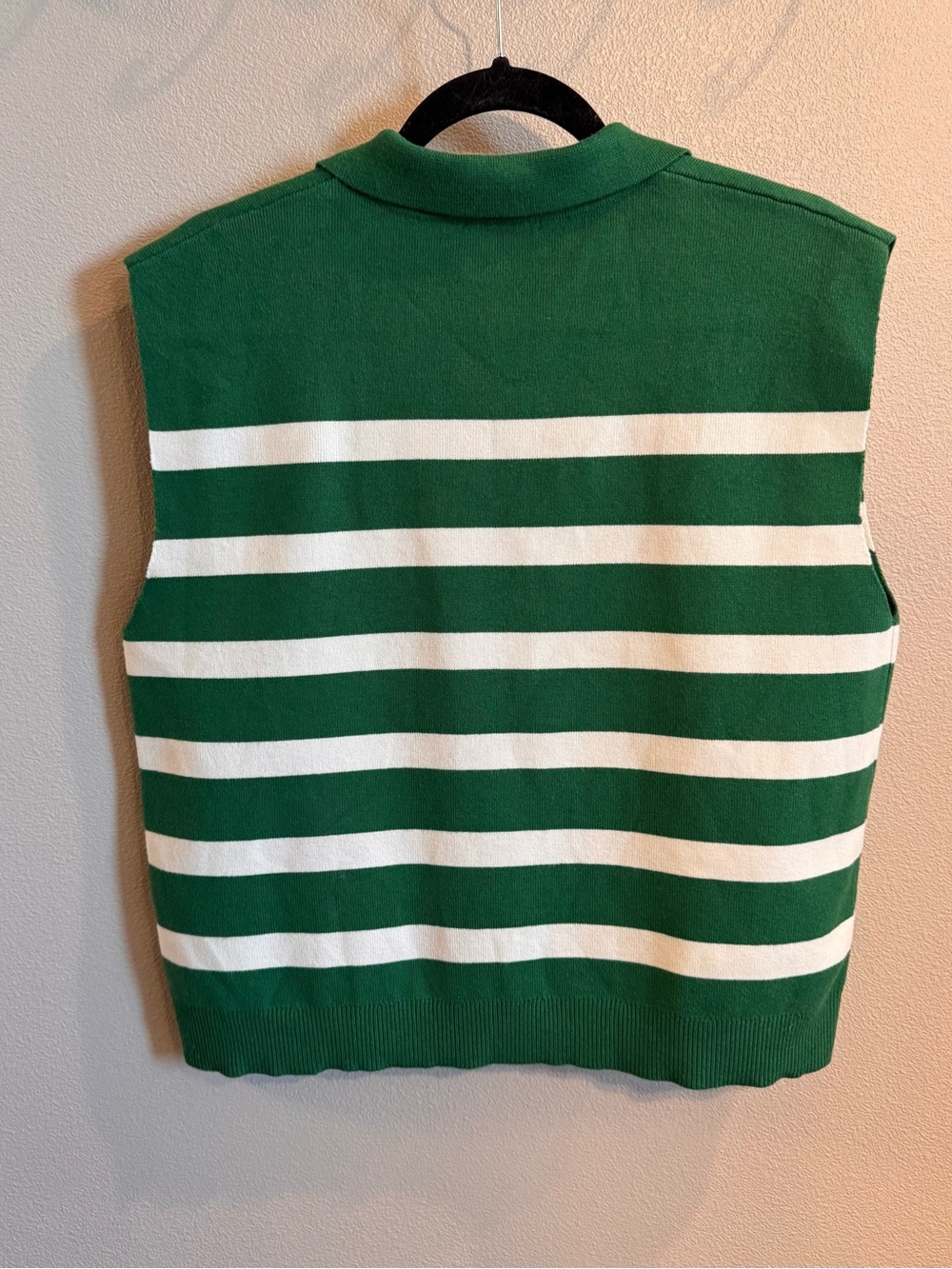 Anthropologie Maeve Green & White Striped Sleeveless Collared Polo Sweater Vest - Picture 3 of 9